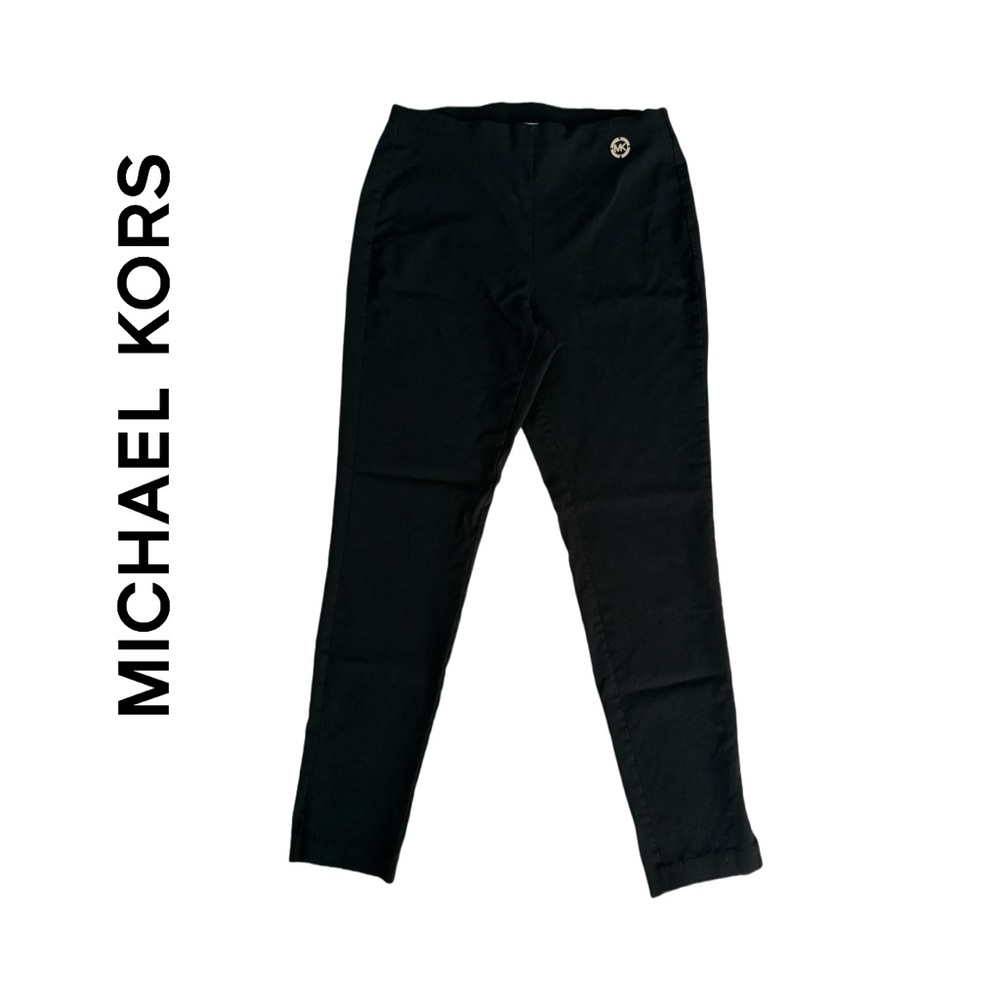 Michael Kors Viscose Blend Tapered Ankle Length Pants w/ Gold MK, Black, Size S